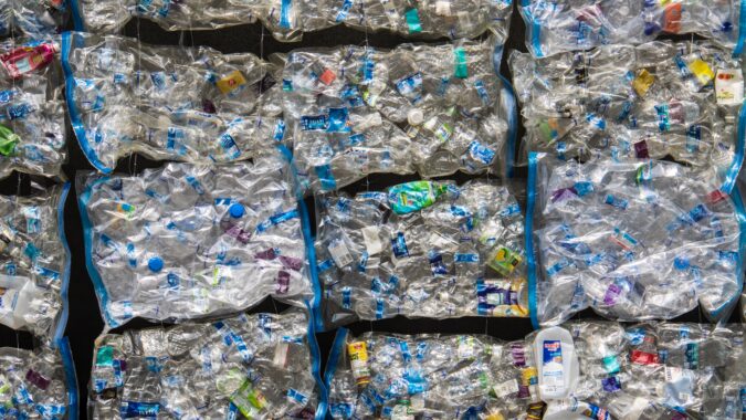 bales of plastic waste stacked up.