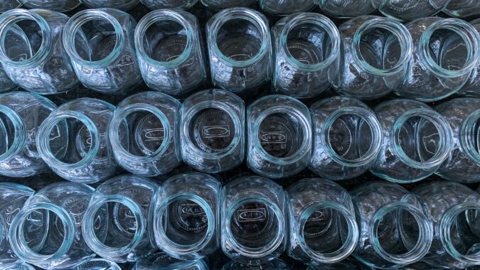 overhead view of empty glass jars.