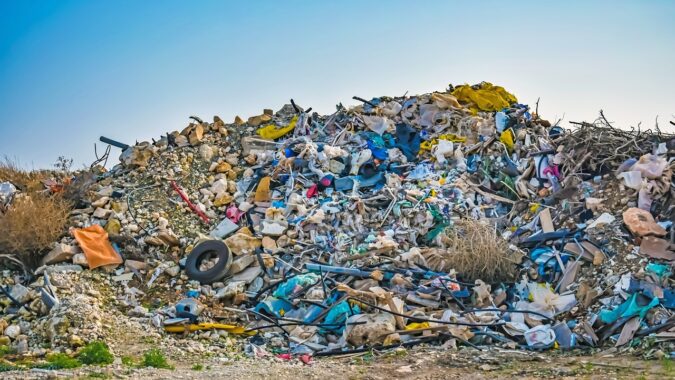 pile of waste at landfill site.