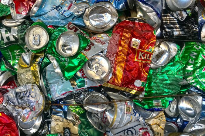 crushed aluminium cans.