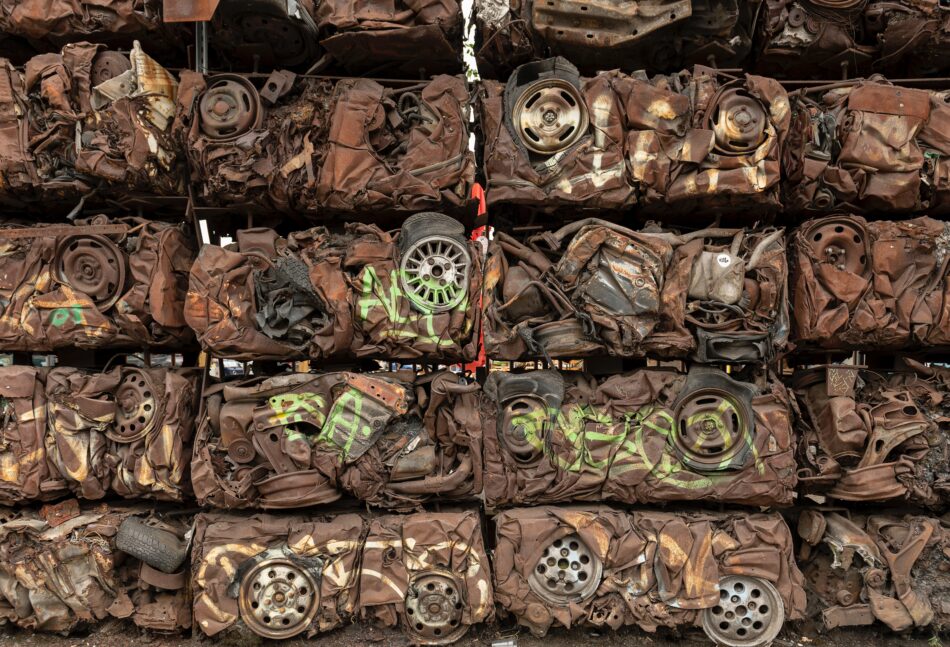crushed and baled metal waste.